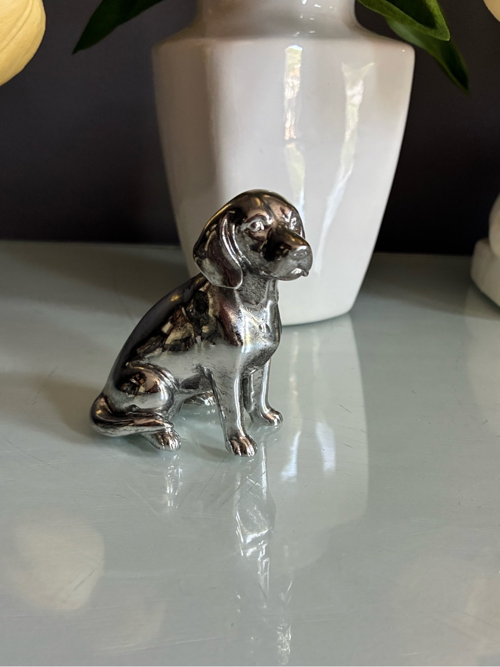Silver Dog Figurine Decorative Pet Statue
